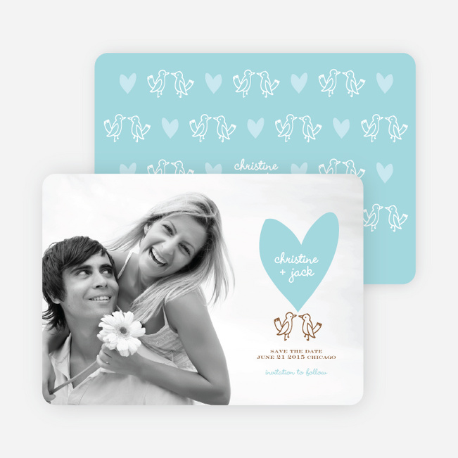 Lovebird Inspired Save the Date Cards - Azure