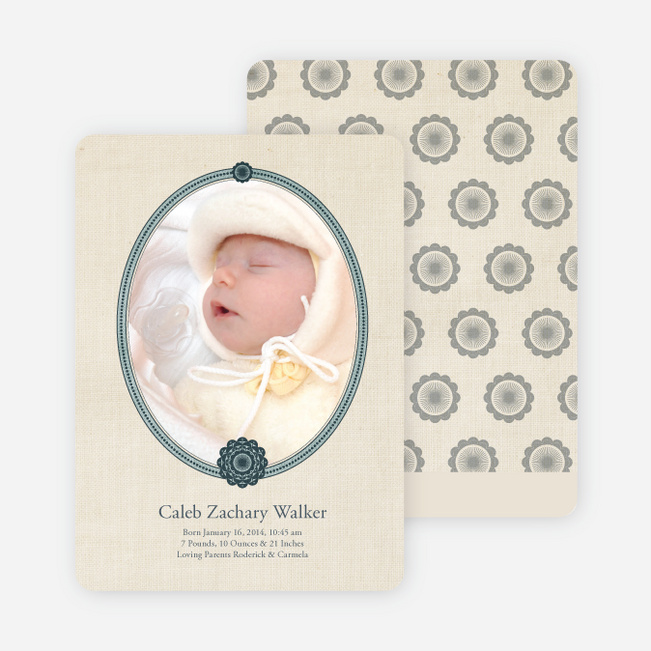 Classic Frames: Vintage Photo Birth Announcement - Midnight Green