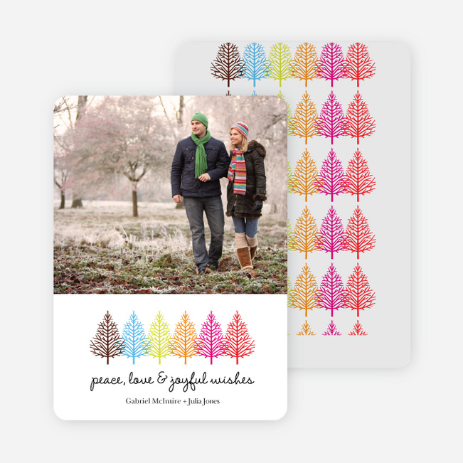 Colorful Trees Holiday Photo Cards - Fuschia