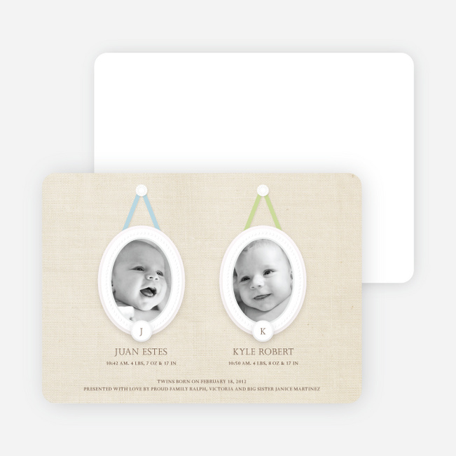 Monogram Multi Photo Birth Announcements For Twins Paper Culture