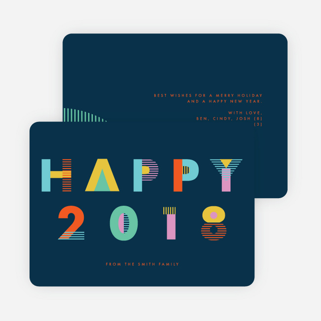 Colorblock Type New Year Cards - Blue