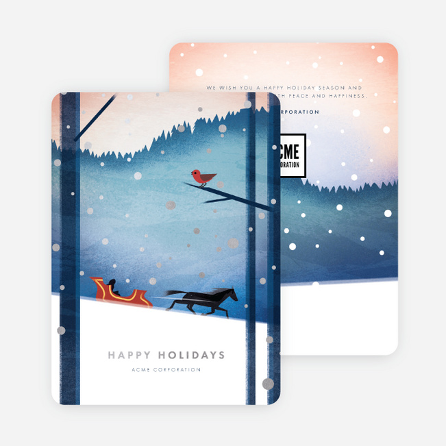 Sleigh Ride Corporate Holiday Cards - Blue