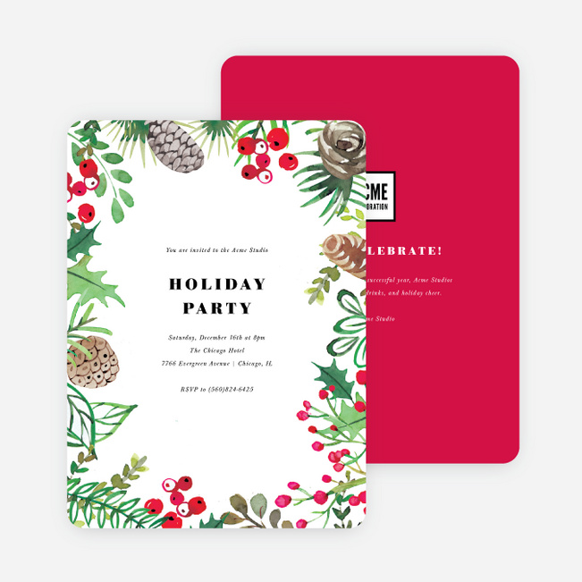 Framed Foliage Corporate Holiday Invitations - Red