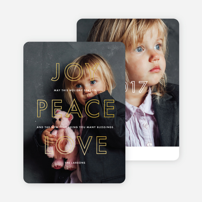 Foil Love Outlines Photo Holiday Cards - Yellow
