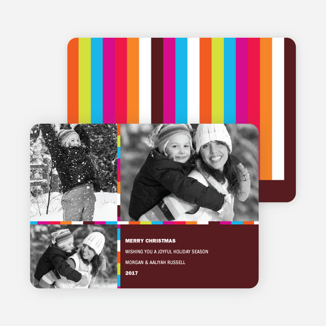 Festive Rainbow Stripes Holiday Photo Cards - Chocolate