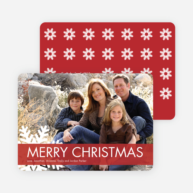 Merry Christmas Snowflake Holiday Photo Cards - True Red
