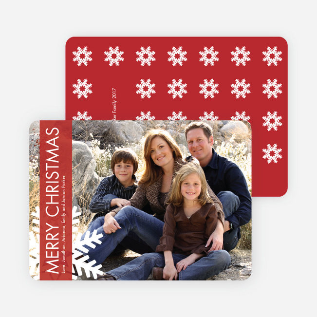 Merry Christmas Snowflake Holiday Photo Cards - True Red