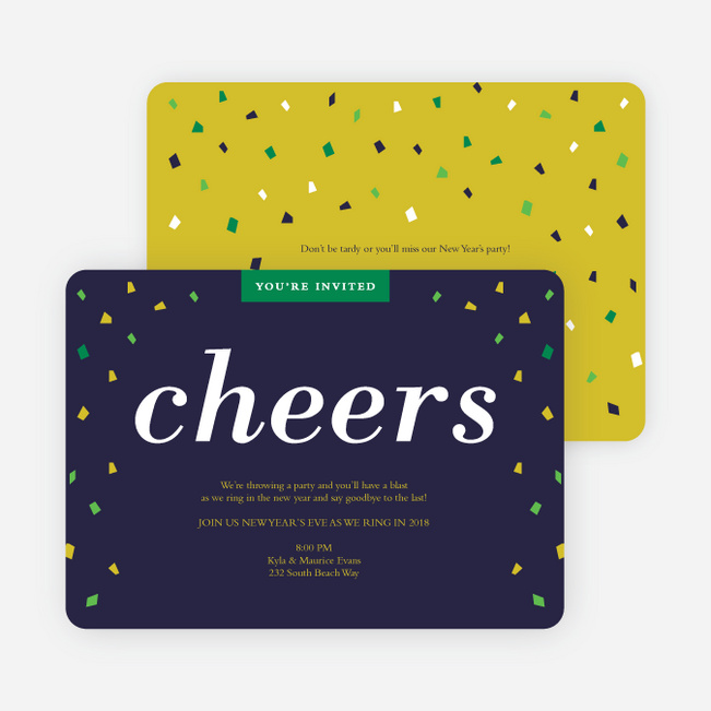 New Year’s Confetti Party Invitations - Green