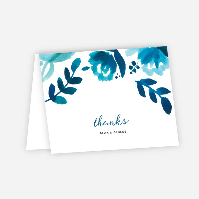Bohemian Floral Wedding Thank You Cards - Blue