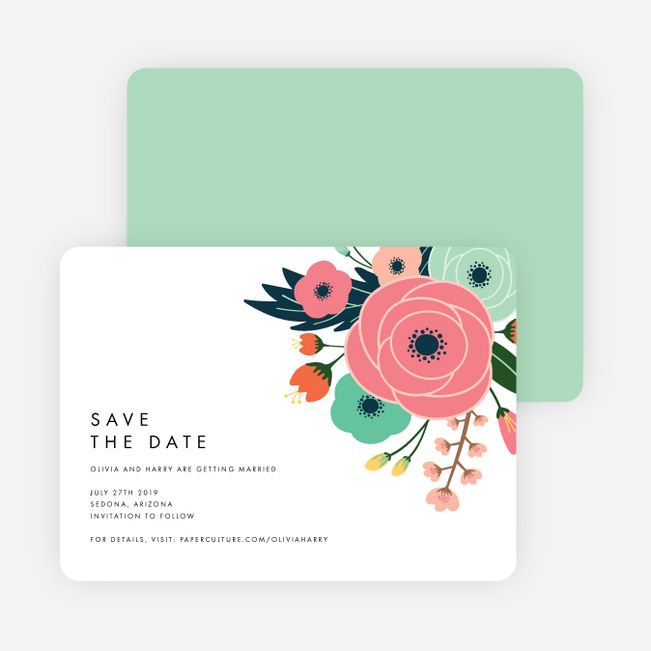 Modern Bouquet Save the Date Cards - Green