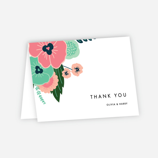 Modern Bouquet Wedding Thank You Cards - Green