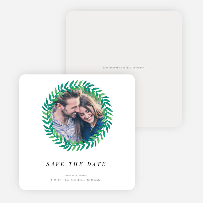Minimal Laurel Save the Date Cards - White