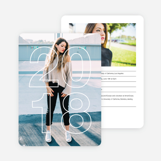 Big Outline Graduation Invitations - Black