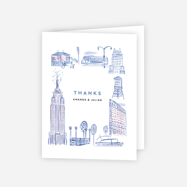 NYC Landmarks Wedding Thank You Cards - Blue