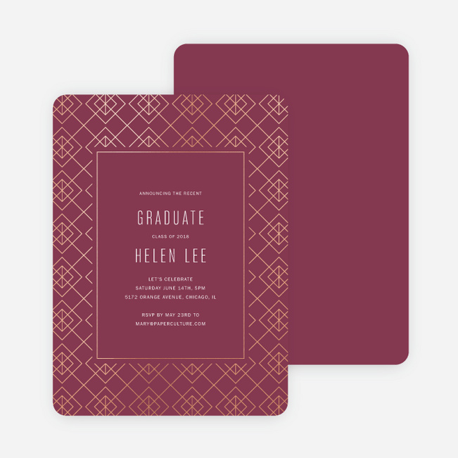 Foil Geo Border Graduation Party Invitations - Red