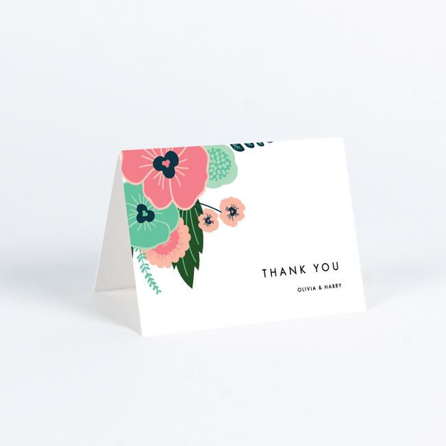 Modern Bouquet Wedding Thank You Cards - Green