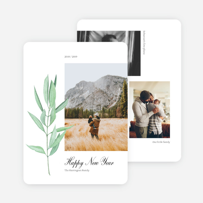Leafy Bookmark New Year Cards and Invitations - Black