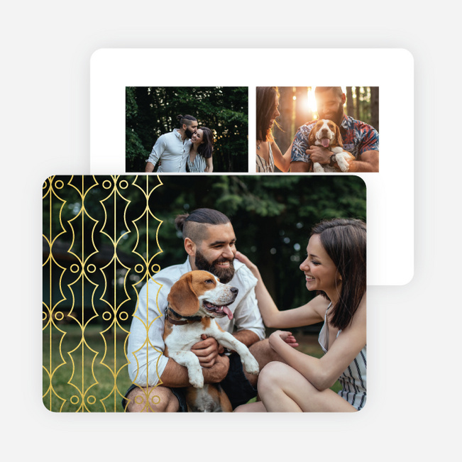 Foil Holly Sidebar Multi Photo Holiday Cards - Yellow