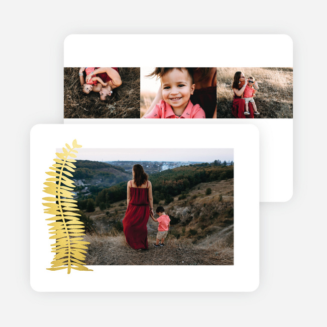 Foil Simple Fern Multi Photo Holiday Cards - Yellow