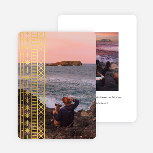 Foil Sweater Pattern Multi Photo Holiday Cards - Yellow
