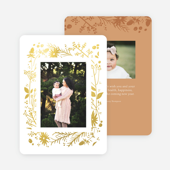 Foil Wildflower Wreath Multi Photo Holiday Cards - Orange