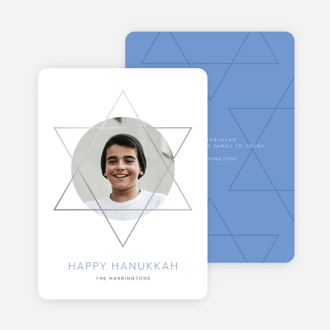 Foil Hanukkah Frame Christmas Photo Cards & Holiday Photo Cards - Blue