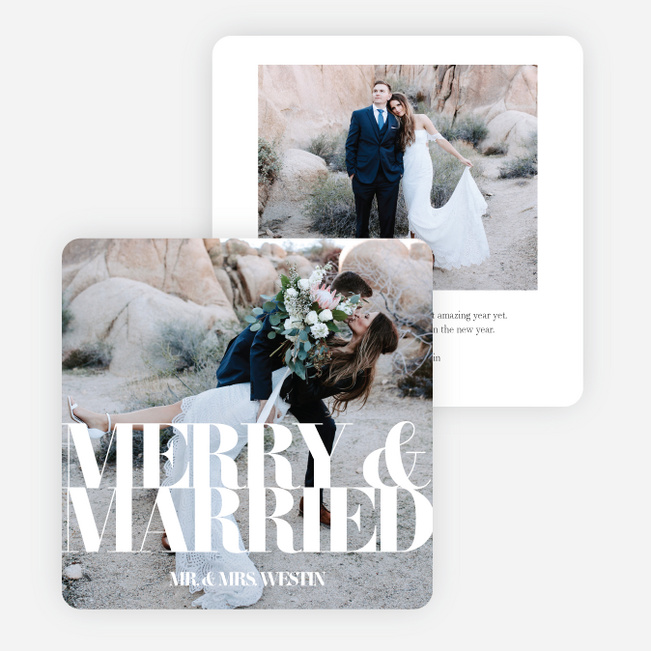 Married & Merry Multi Photo Holiday Cards - White