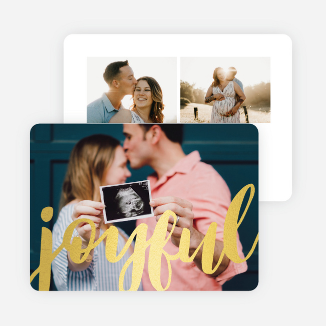 Foil Joyful Script Multi Photo Holiday Cards - Yellow