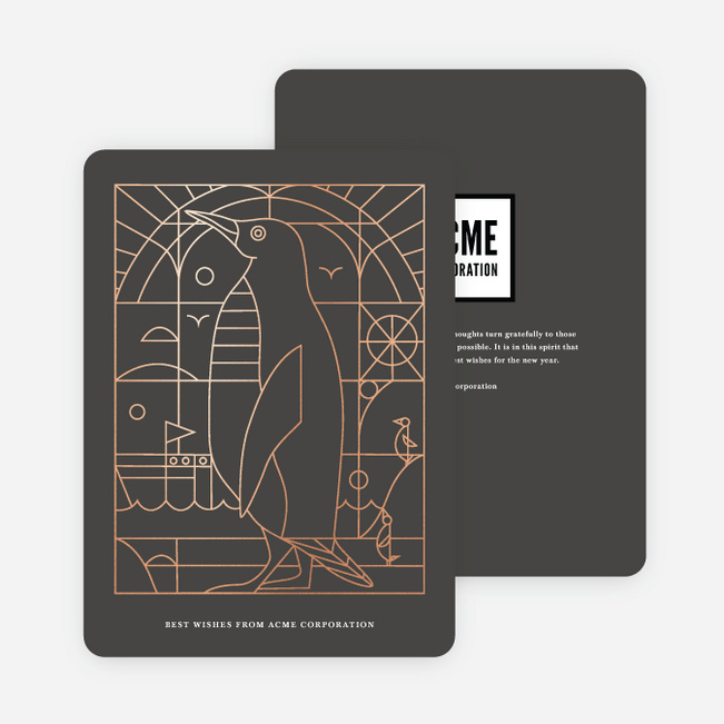 Stained Glass Penguin Business and Corporate Holiday Cards - Gray