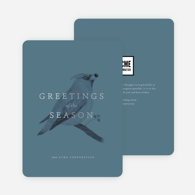 Bird Greetings Business and Corporate Holiday Cards - Blue