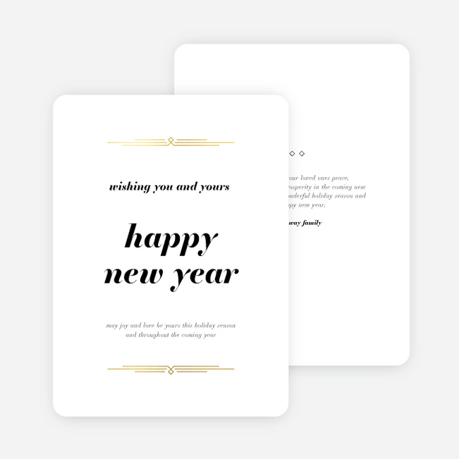 Foil Vintage Motif New Year Cards and Invitations - Yellow