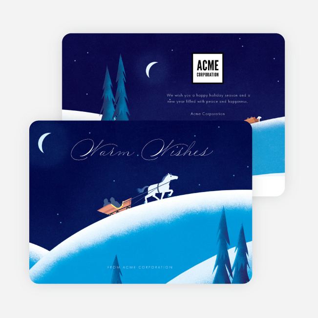 One Horse Sleigh Business and Corporate Holiday Cards - Blue