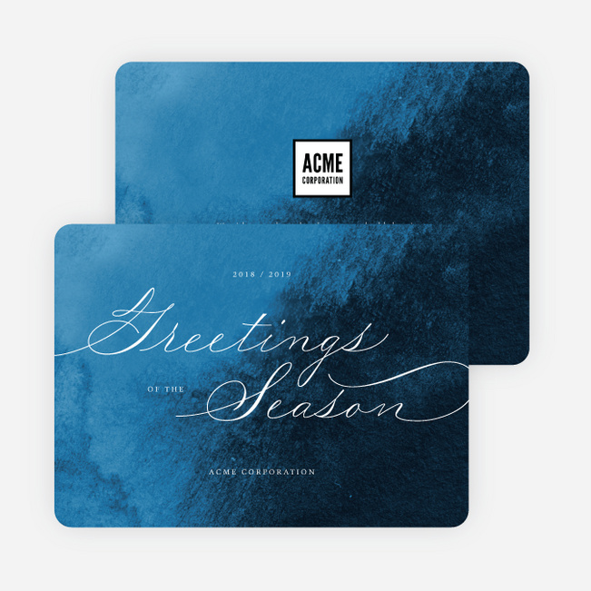 Delicate Script Business and Corporate Holiday Cards - Blue