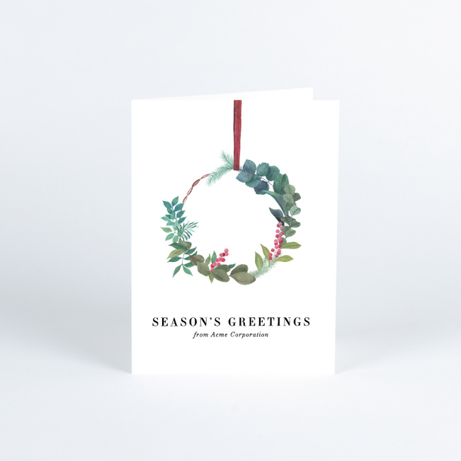 Natural Wreath Business and Corporate Holiday Cards - Red