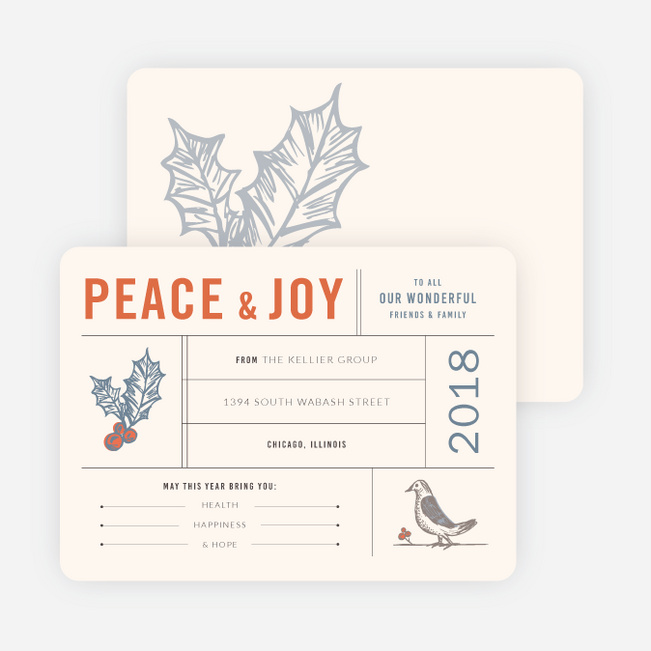 Holly, Peace & Joy Corporate Holiday Cards - Beige