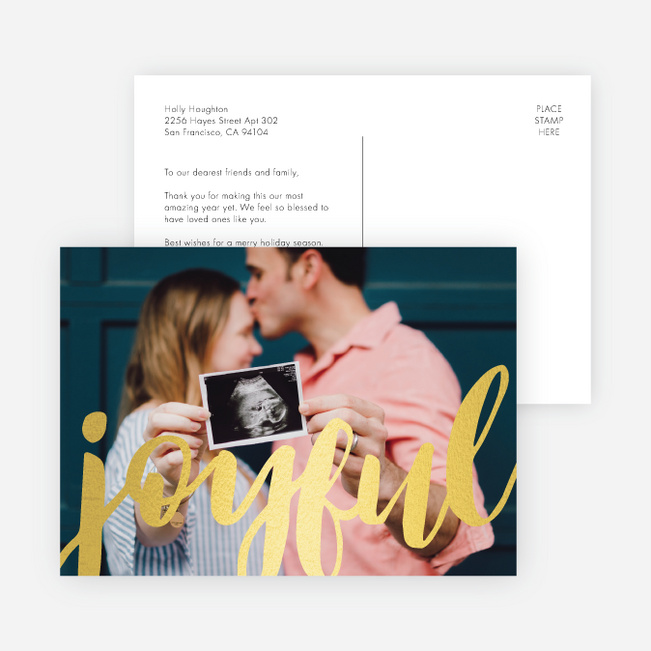 Foil Joyful Script Christmas Photo Cards & Holiday Photo Cards - Yellow