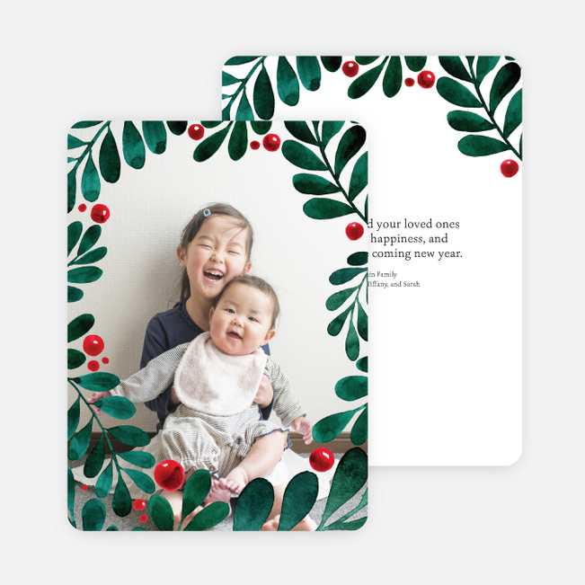 Holly Berry Border Christmas Cards - Green