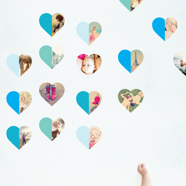 Hearts Abound: 16 Photo Wall Stickers - Blue
