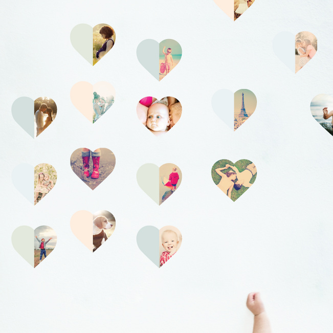 Hearts Abound: 16 Photo Wall Stickers - Beige