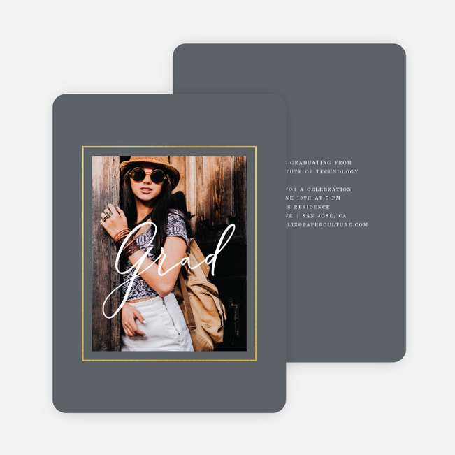 Foil Border Frame Graduation Invitations - Gray