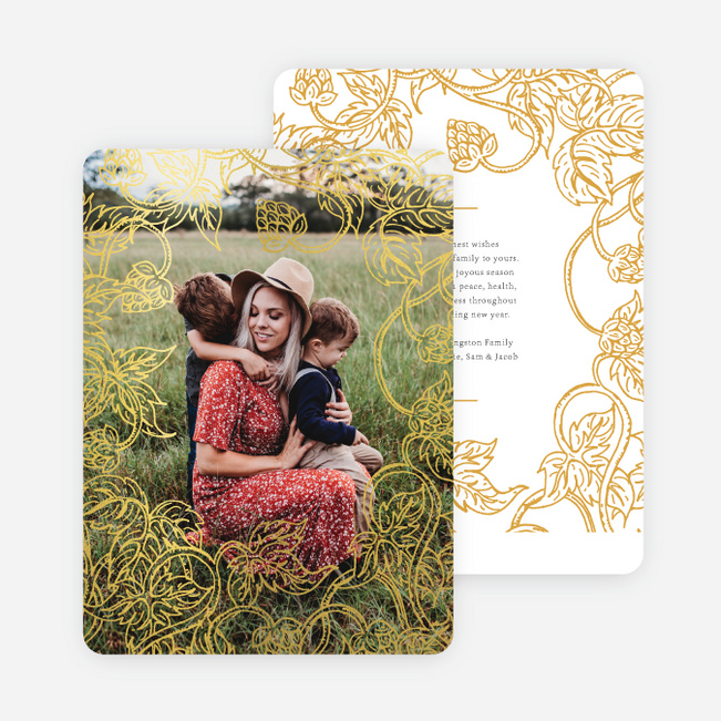 Foil Ornate Florals Holiday Cards - Yellow