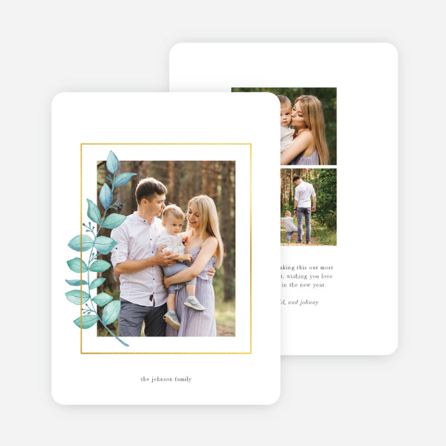 Foil Simple Sprig Holiday Cards - Yellow