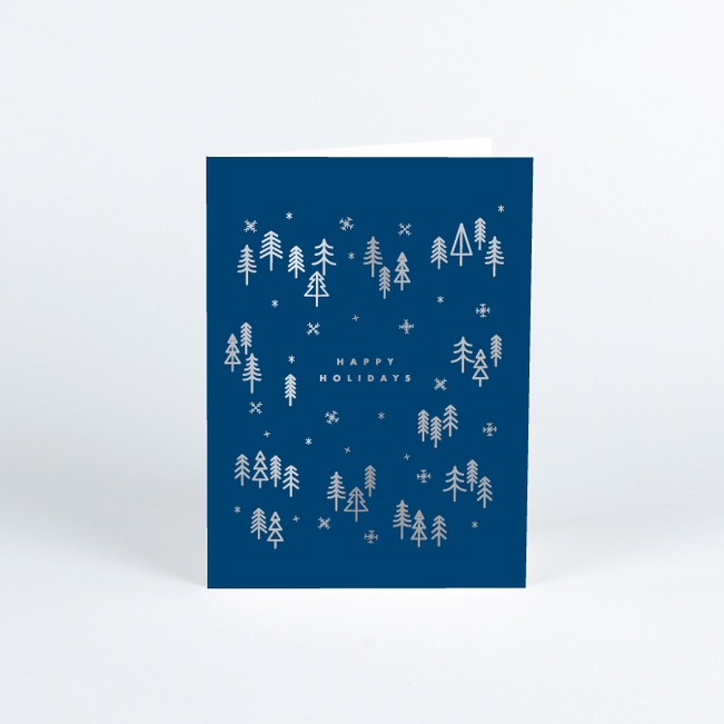 Foil Winter Woods Corporate Holiday Cards - Blue