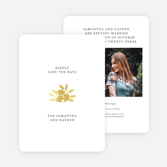 Foil Blossom Bouquet Save the Date Cards - Yellow
