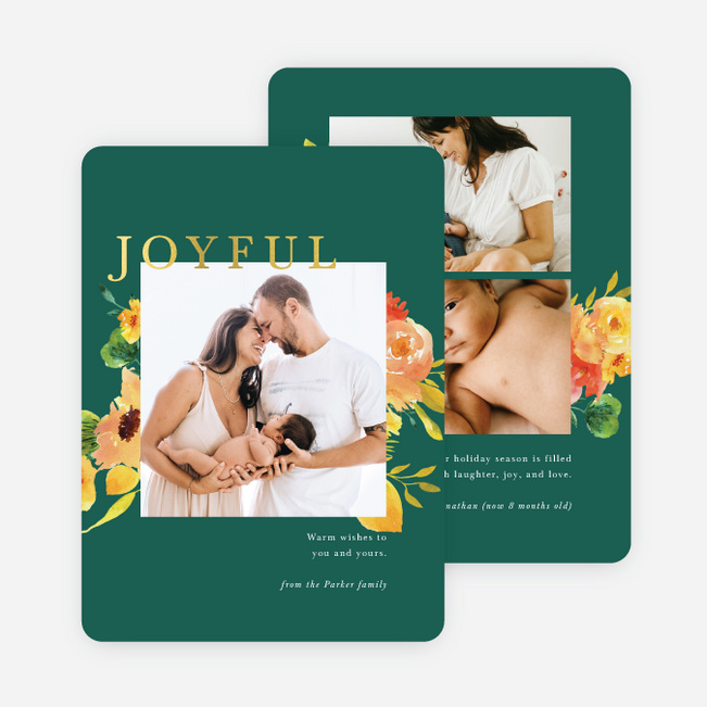 Foil Joyful Flowers Multi Photo Holiday Cards - Yellow