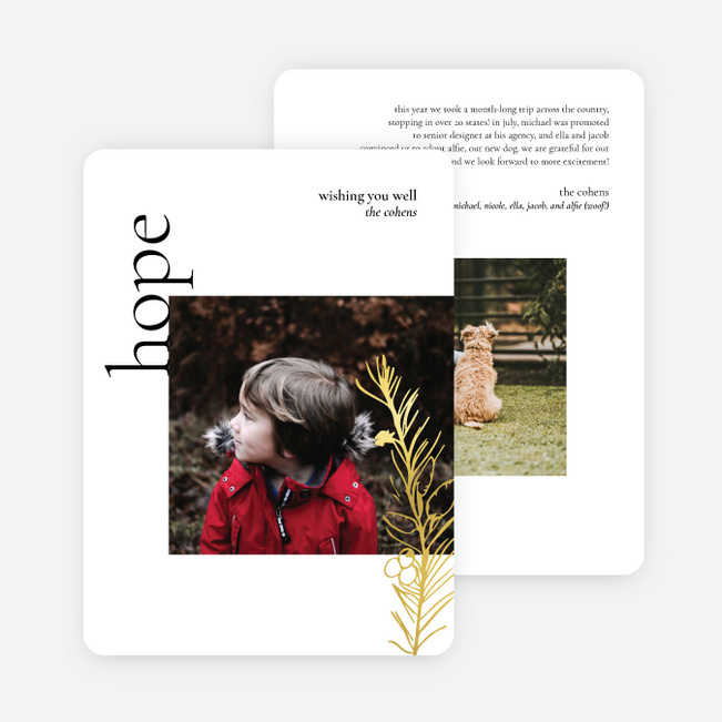 Foil Pine Branch Multi Photo Holiday Cards - Yellow