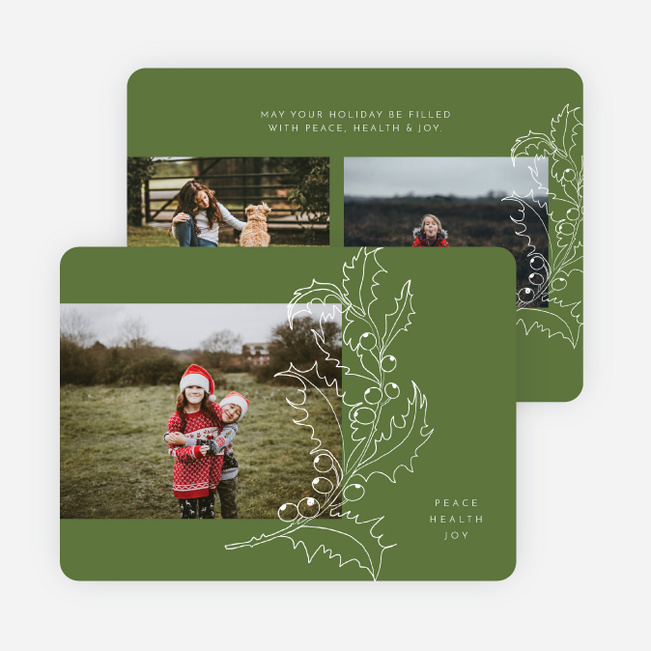Holly Outline Multi Photo Holiday Cards - Green