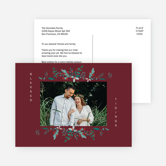 Holly Adornment Christmas Cards - Red