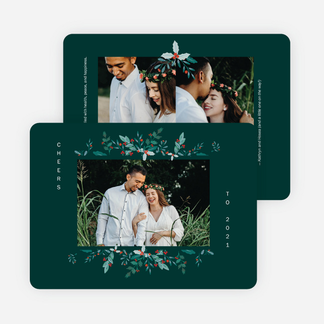 Holly Adornment New Year Cards and Invitations - Green