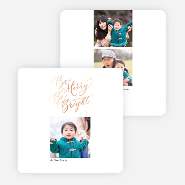 Foil Be Merry Multi Photo Holiday Cards - Pink